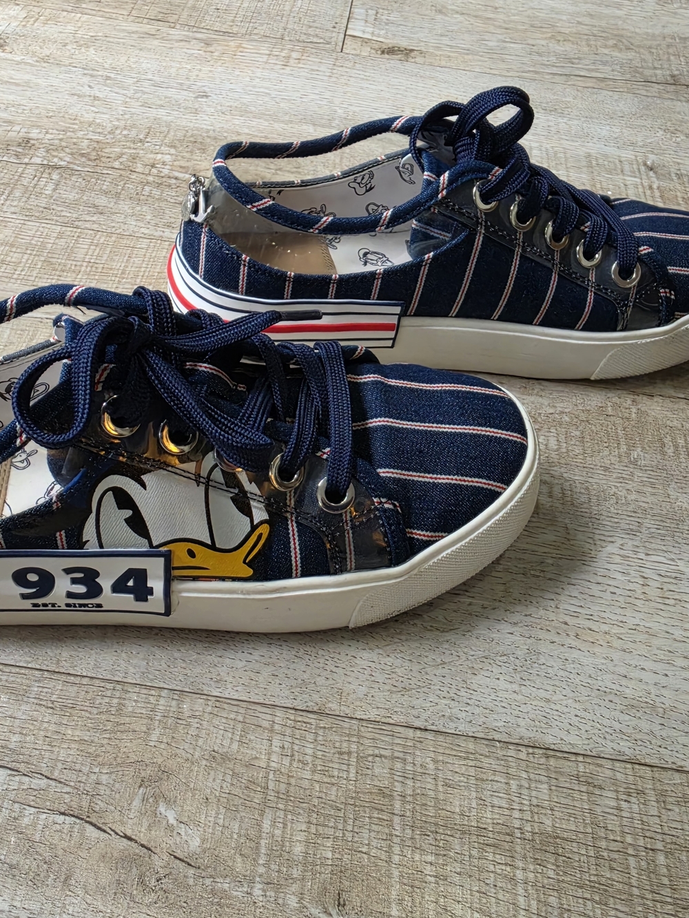 Disney Navy Striped Sneakers with Duck Accent
